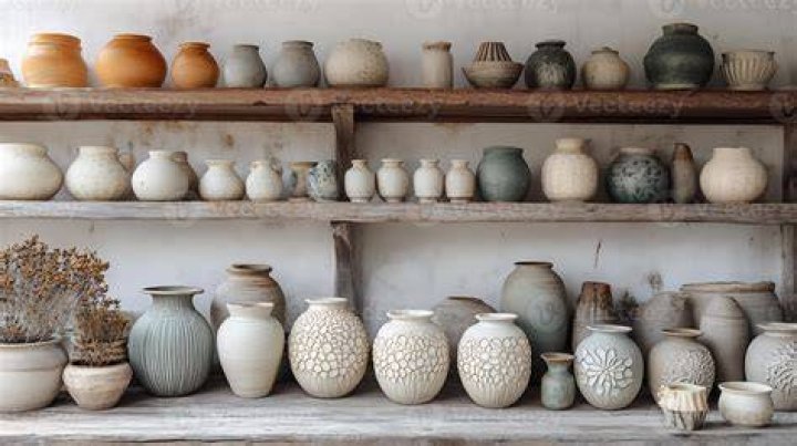 a shelf with many vases and glasses on it a shelf with many vases and glasses on it