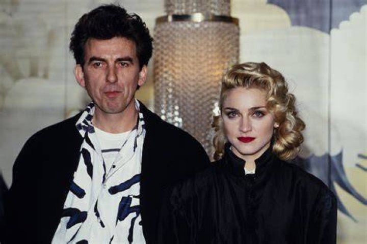 George Harrison and Madonna at a press conference for 'Shanghai Surprise,' in 1986.