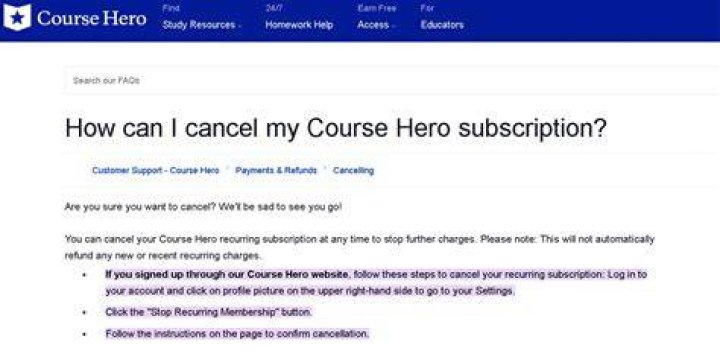 How do I cancel my Course Hero payment?
