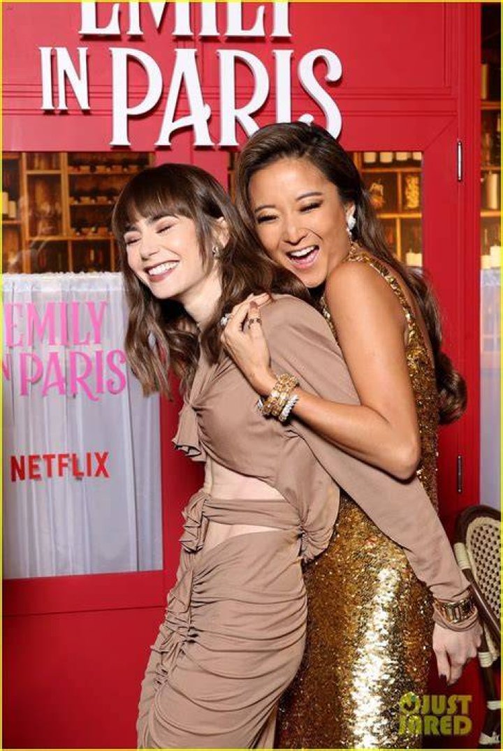 Lily Collins as Emily, Ashley Park as Mindy, and Camille Razat as Camille in Emily in Paris Season 2 Episode 2.