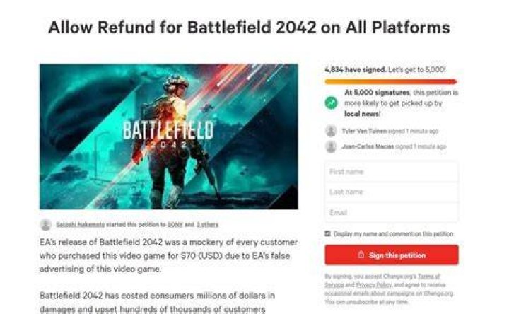 Petition for Battlefield 2042 Refunds Gets 60k Signatures