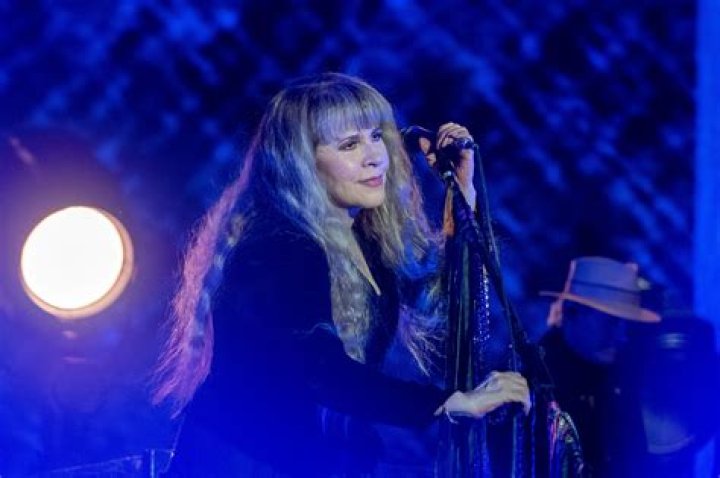 Stevie Nicks performs with a tambourine.