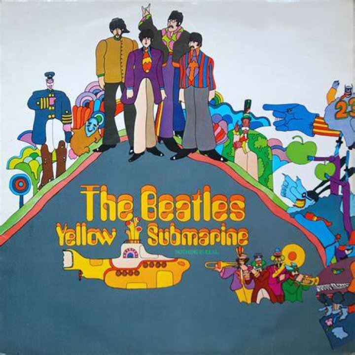 The Beatles with a yellow submarine